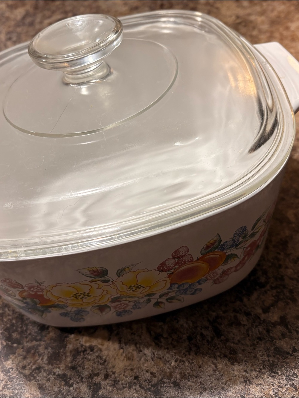 Corningware White Casserole Dish with Multicolor Floral and Fruit Pattern 3 L